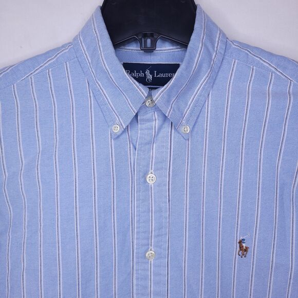 Ralph Lauren Dress Shirt Mens 15.5 Striped Blue, White Classic Fit - Picture 1 of 11